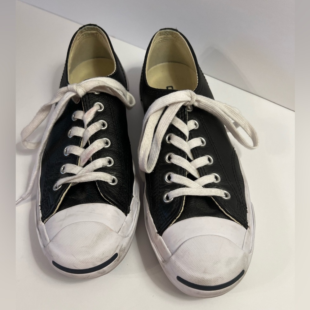 Converse Jack Purcell unisex black leather low top sneaker women’s Sz 8